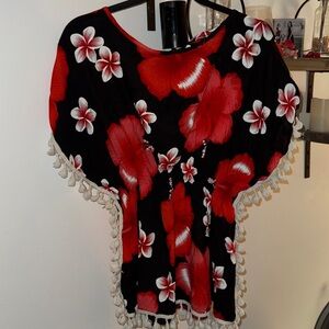 Floral Black and Red Poncho Top